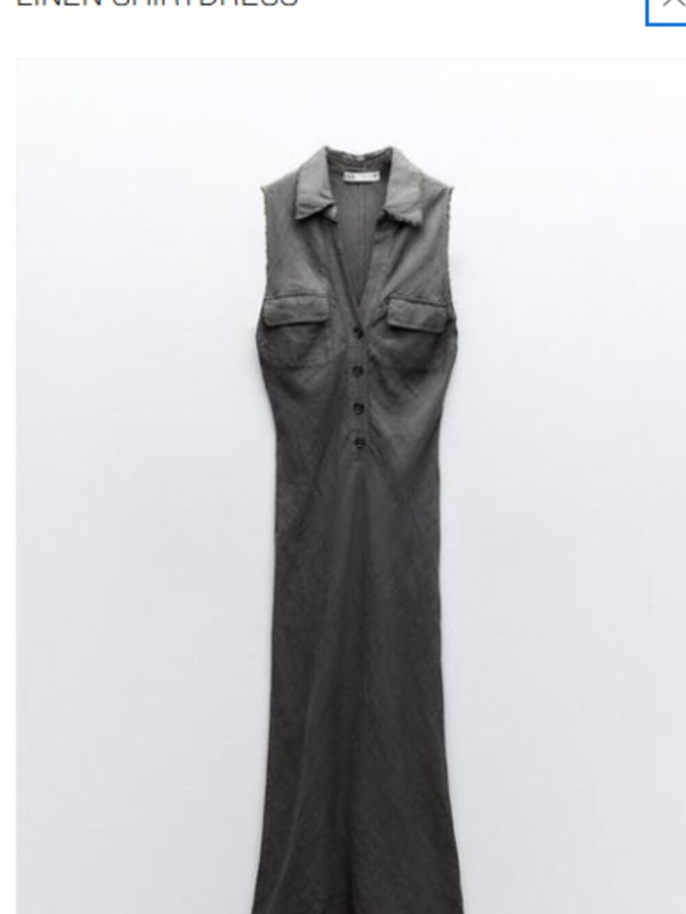 Zara 100% linen women long shirtdress, gray, fits US size S, brand new